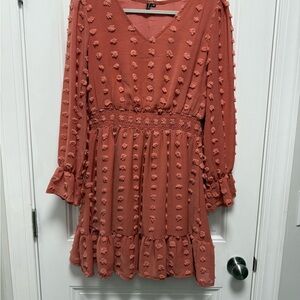Textured Rust Dress with 3/4 sleeve